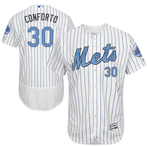 Mets #30 Michael Conforto White(Blue Strip) Flexbase Authentic Collection Father's Day Stitched MLB Jersey